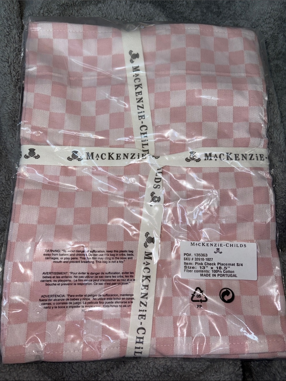 💕💕Brand new Mackenzie Childs PINK Check PLACEMATS - SET OF 4💕💕
